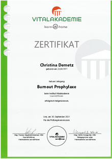 Zertifikat Burnout Prophylaxe Christina Demetz