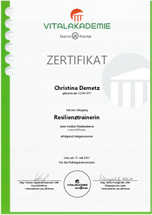 Zertifikat Resilienztrainerin Christina Demetz